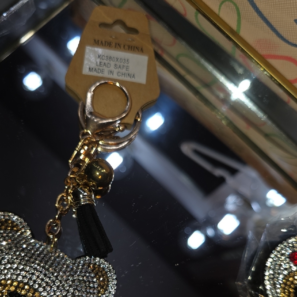 Sparkly Rhinestone Bear Keychain with Gold Hardware - Picture 3 of 4